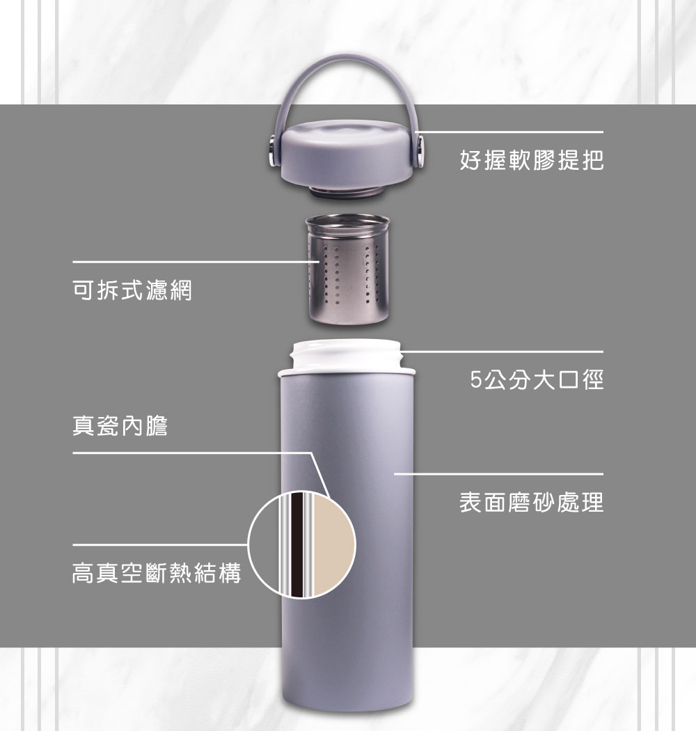 【星空灰】真陶瓷保溫瓶（客製化英文名）