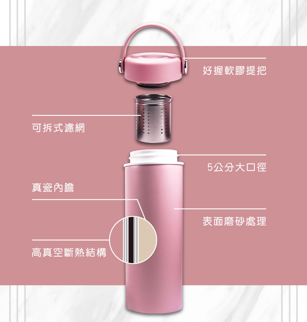 【櫻花粉】真陶瓷保溫瓶（客製化英文名）