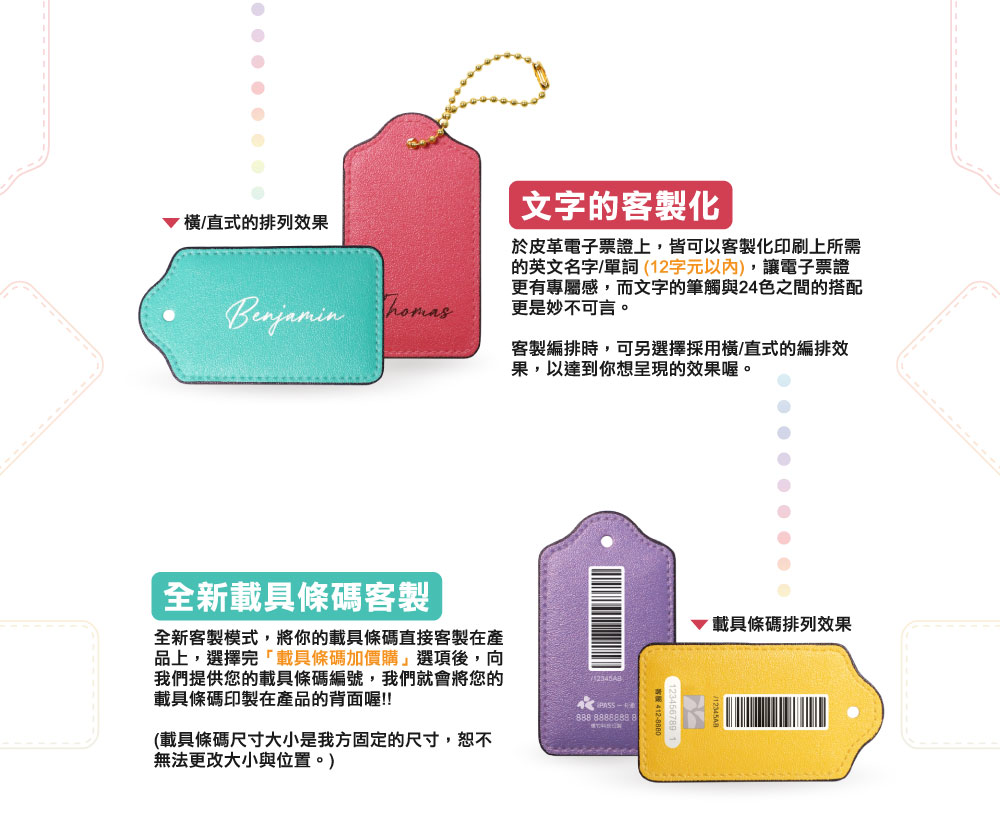 Ａ～Ｌ 多彩皮革電子票證（客製化英文名）